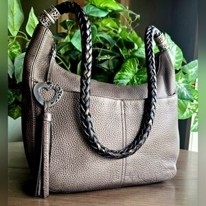 Brighton Barbados Pewter Leather Ziptop Hobo